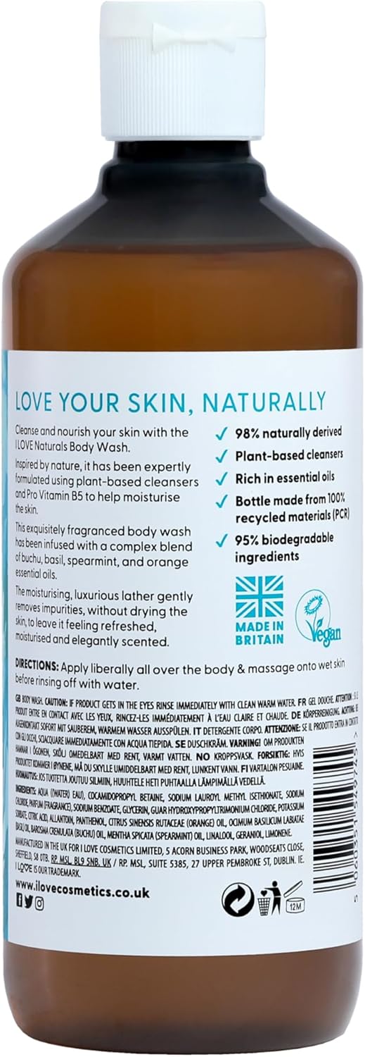 I Love Naturals Bergamot & Seaweed Body Wash, Natural Oils Of Orange & Basil, Formulated Using Essential Oils For Silky Smooth & Moisturised Skin, 500ml : Amazon.co.uk: Beauty