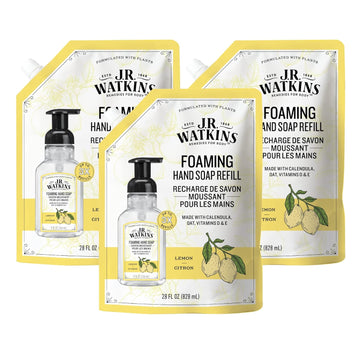 J.R. Watkins Foaming Hand Soap Refill, Moisturizing Foam Hand Wash, All Natural, Alcohol-Free, Cruelty-Free, Usa Made, Lemon, 28 Fl Oz, 3 Pack