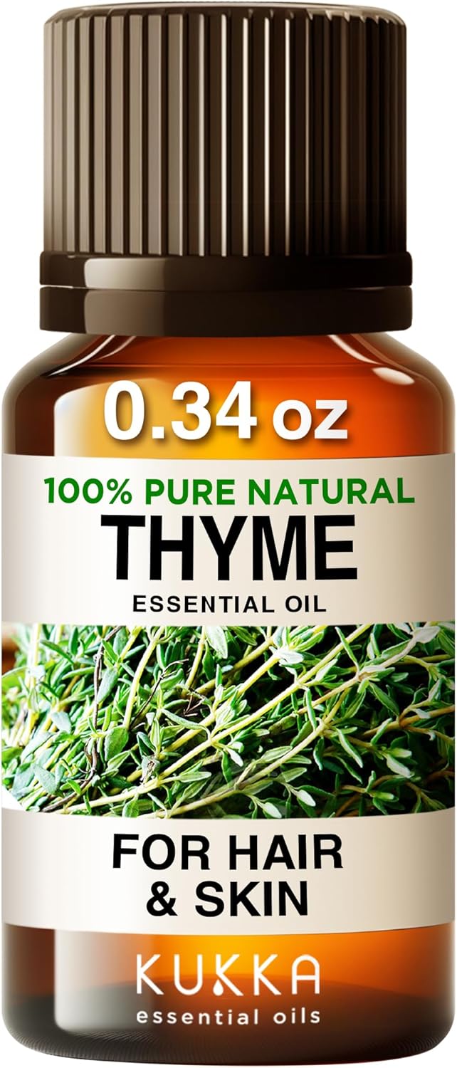 Kukka Thyme Essential Oil - 100% Pure Natural Thyme Oil For Hair, Skin, Diffuser, Diy & Soap Making - Premium Quality Thyme Oil Essential Oil, Fresh Herbaceous Scent (0.34 Fl Oz)