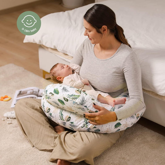 Momcozy Original Nursing Pillow For Breastfeeding, Plus Size Breastfeeding Pillows For More Support, With Adjustable Waist Strap And Removable Cotton Cover, Spring Leaves