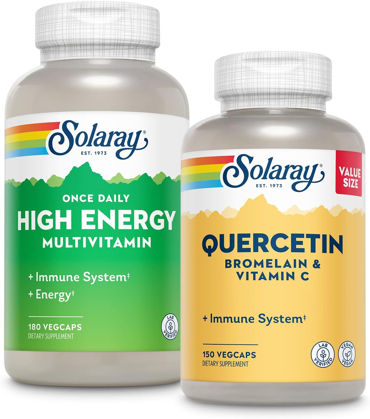 Solaray Once Daily High Energy Multiple & Qbc Plex Bundle | Energy, Respiratory & Immune Support Formulas | 180, 150Ct