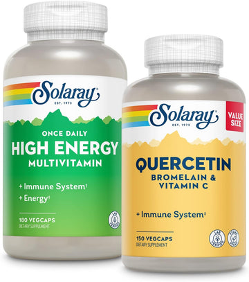 Solaray Once Daily High Energy Multiple & Qbc Plex Bundle | Energy, Respiratory & Immune Support Formulas | 180, 150Ct