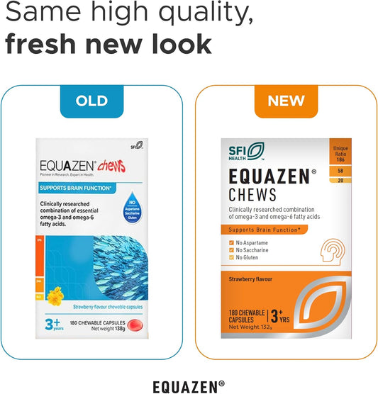 Equazen Chews | Omega 3 & 6 Supplement | Blend Of Dha, Epa & Gla | Supports Brain Function | Suitable For Children From 3+ To Adults | 60 Strawberry Flavoured Chews