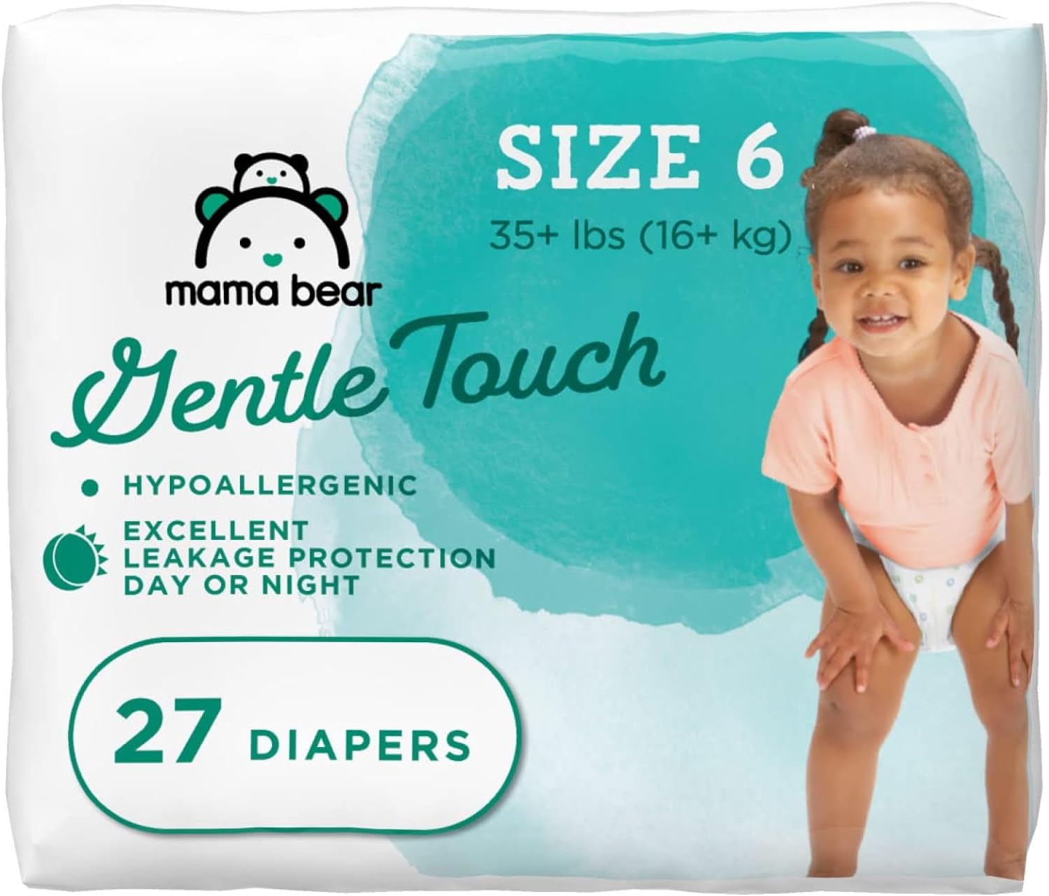 Mama Bear Gentle Touch Diapers, Hypoallergenic, Size 6, 27 Count, White