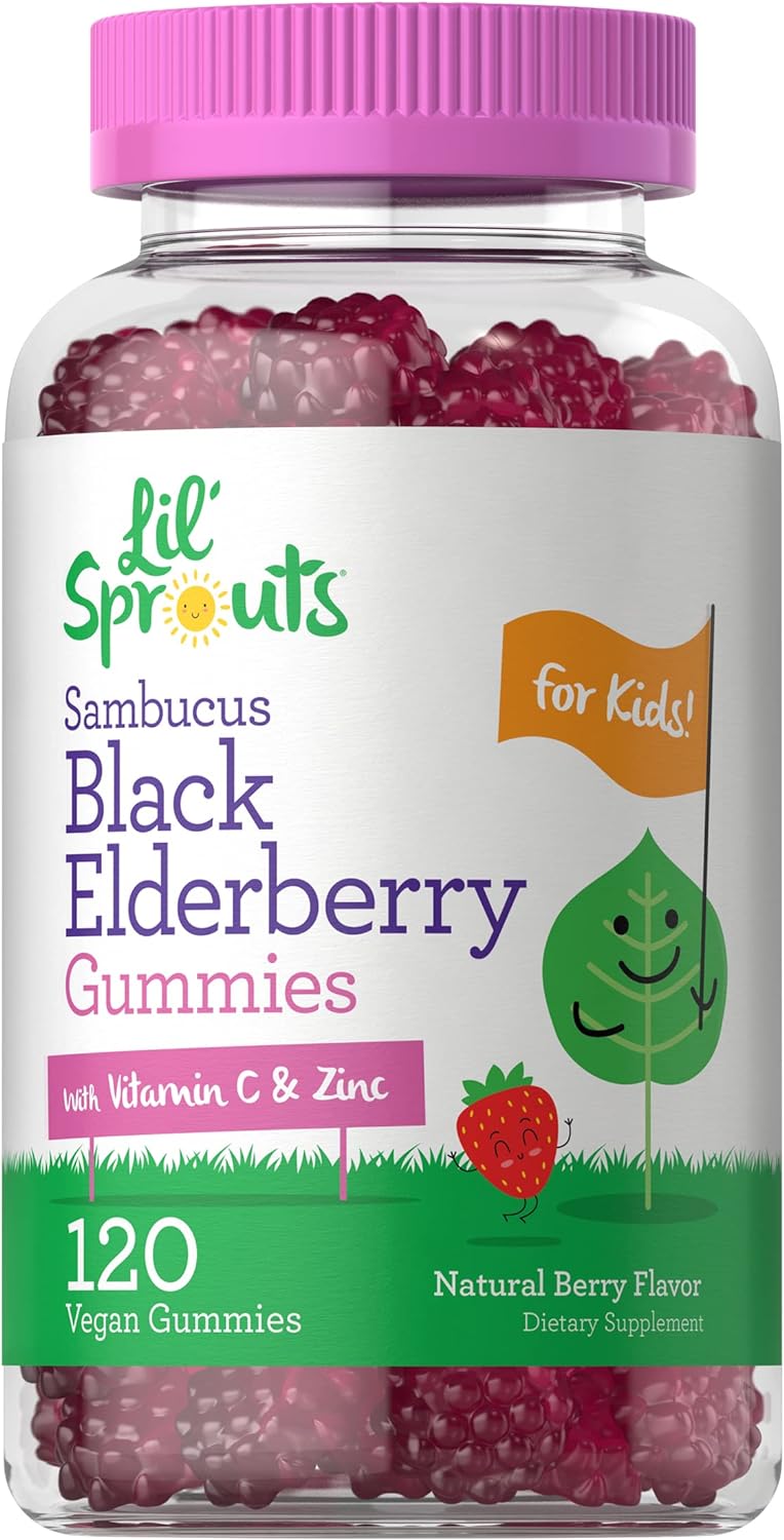 Elderberry Gummies for Kids | 120 Count | Zinc and Vitamin C | Berry Flavor | Vegan, Non-GMO, and Gluten Free | by Lil' Sprouts