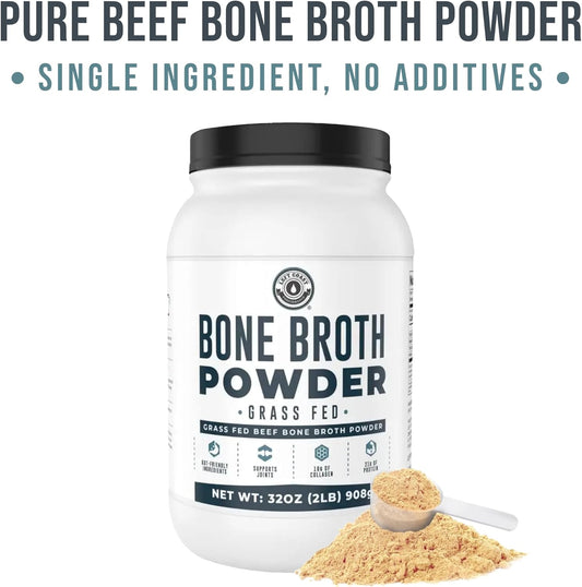 Bone Broth Protein Powder – Pure Grass-Fed Beef Bone Broth, Unflavored With Natural Collagen, Glucosamine & Gelatin – Paleo & Keto-Friendly, Non-Gmo, Dairy-Free For Gut Health & Joint Support 32Oz