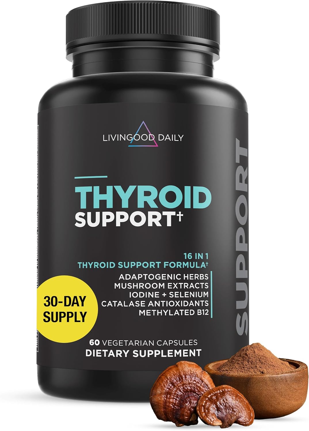 Livingood Daily Thyroid Support Supplement, 16-In-1 Wellness Blend With Adaptogenic Herbs, Iodine, Magnesium And Selenium, Thyroid Support For Women & Men, Vegetarian Capsules, Gluten Free, 60 Count