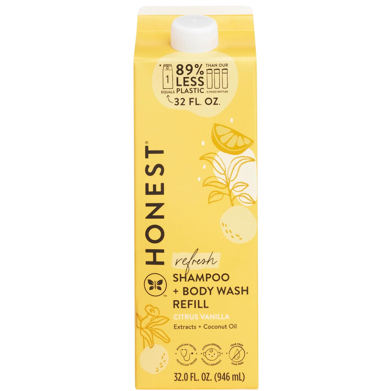 The Honest Company 2-In-1 Cleansing Shampoo + Body Wash Refill Carton | Gentle For Baby | Naturally Derived, Tear-Free, Hypoallergenic | Citrus Vanilla Refresh, 32 Fl Oz