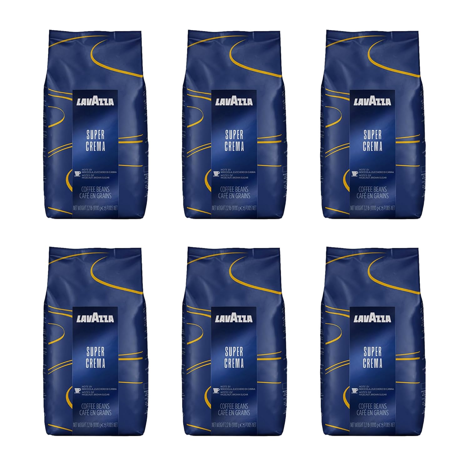 Lavazza Super Crema Whole Bean Coffee Blend, 2.2 Pound (Pack Of 6) , Value Pack, Mild And Creamy Medium Espresso Roast With Notes Of Hazelnut And Brown Sugar