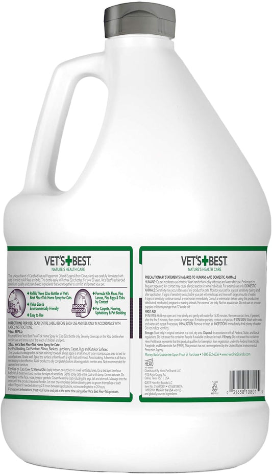 Vet'S Best Flea And Tick Home Spray For Cats | Flea Treatment For Cats And Home | Plant-Based Formula | 96 Ounces Refill