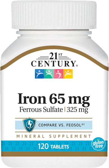 21st Century Iron 65 Mg Ferrous Sulfate 325 Mg Tablets, 120 Count (Pack of 2)