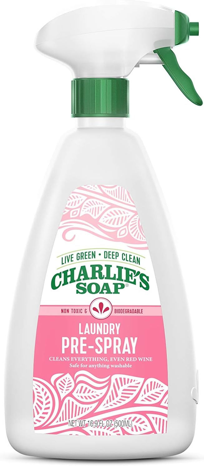Charlie’s Soap Laundry Pre-Spray (16 Fl. Oz., 1 Pack) Natural Laundry Pretreat and Stain Remover – Powerful, Non-Toxic, Safe, and Effective