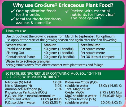 Gro-Sure Ericaceous Slow Release Plant Food, 900 grams?NPK 12-11-18