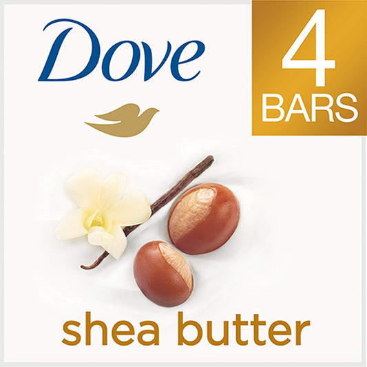 Dove Beauty Bar Gentle Skin Cleanser Shea Butter 4 Bars Moisturizing For Gentle Soft Skin Care More Moisturizing Than Bar Soap 3.75 Oz