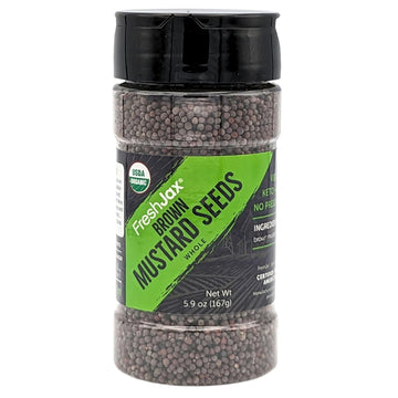 FreshJax Organic Brown Mustard Seeds Whole (5.9 oz Bottle) Non GMO, Gluten Free, Keto, Paleo, No Preservatives Brown Mustard Seed | Handcrafted in Jacksonville, Florida