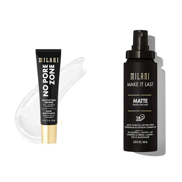 Milani No Pore Zone Mattifying Primer And Make It Last Charcoal Matte Setting Spray