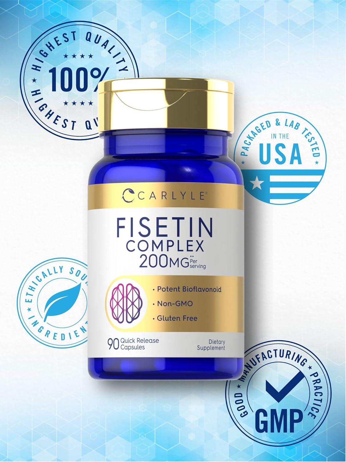 Carlyle Fisetin Complex | 200mg | 90 Capsules | Non-GMO and Gluten Free Supplement : Health & Household