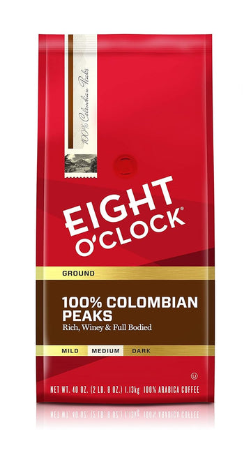 Eight O'Clock Coffee 100% Colombian Peaks Ground Coffee, 40 Ounce, Rich, Winey & Full Bodied