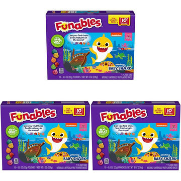 Funables Fruit Snacks, Baby Shark Shaped Fruit Flavored Snacks, 0.8 Ounce Pouches (Pack of 30)