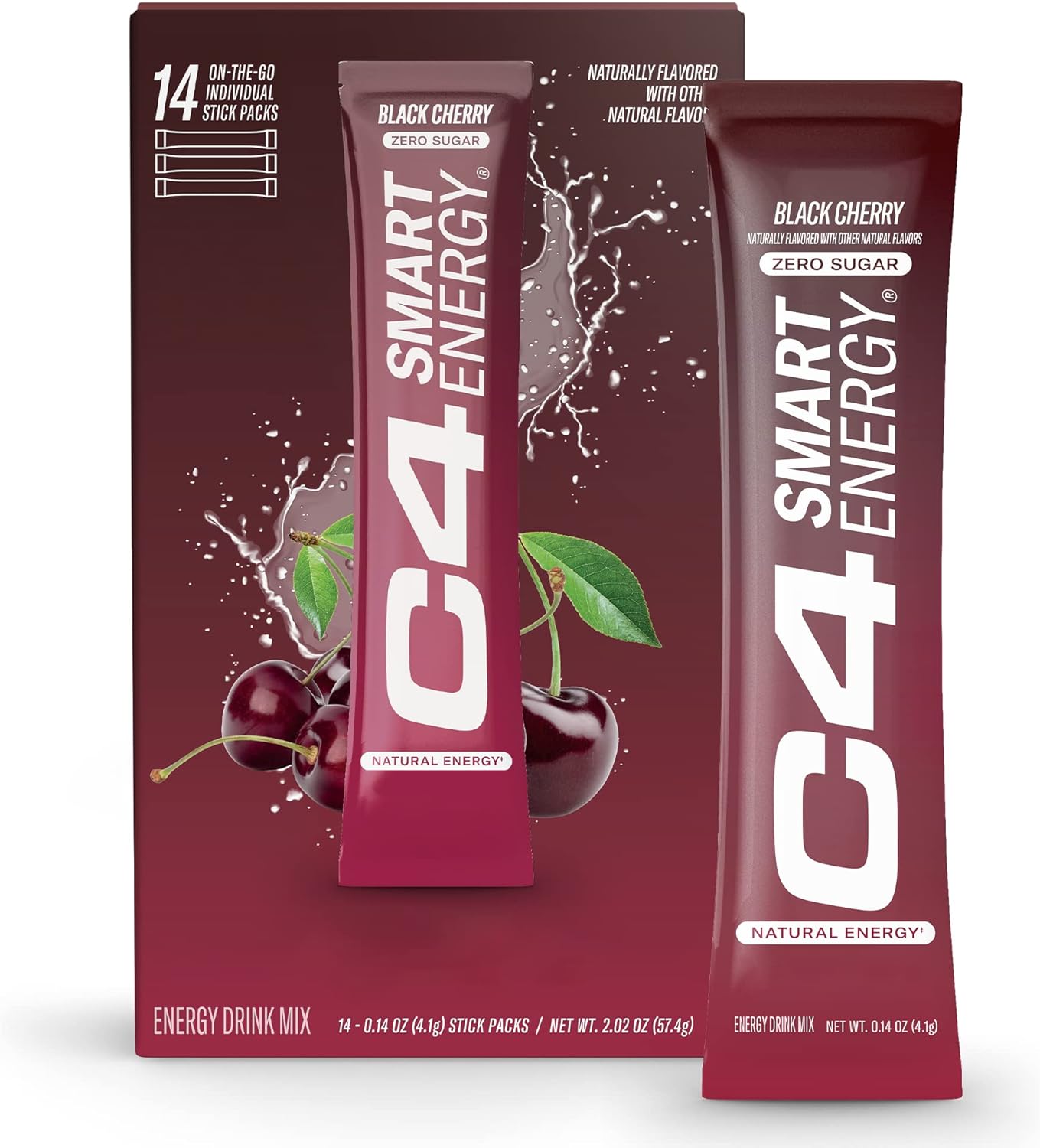 C4 Smart Energy Powder Stick Packs - Sugar Free Performance Fuel & Nootropic Brain Booster, Coffee Substitute or Alternative | Black Cherry - 14 Count