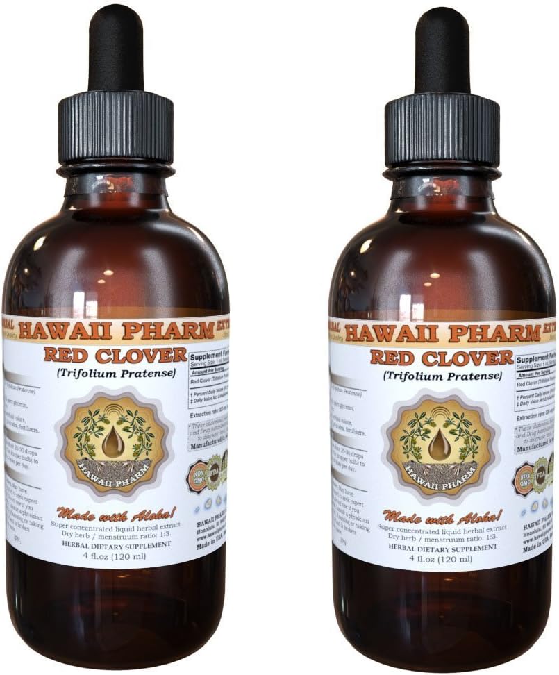 Red Clover Liquid Extract, Organic Red Clover (Trifolium Pratense) Tincture, Herbal Supplement, Hawaii Pharm, Made In Usa, 2X4 Fl.Oz : Health & Household