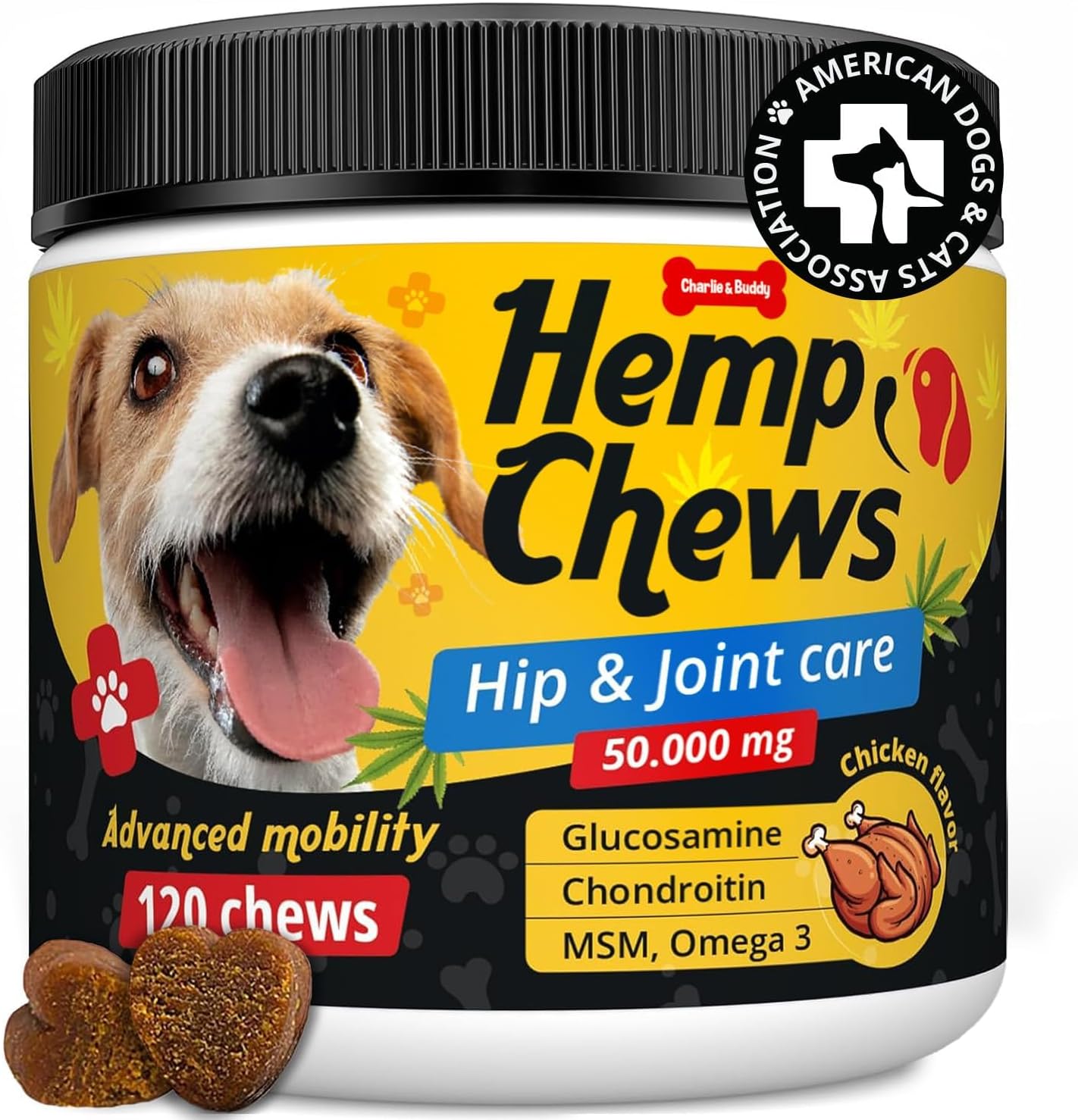 H?mp Hi? and J?int Supplement for Dogs - 120 H?mp Treats with Glucosamine, Chondroitin, MSM, Turmeric - Dog J?int P?in R?lief Chews Improve Mobility, Fl?xibility, Str?ngthen Bones, Speed up R?covery