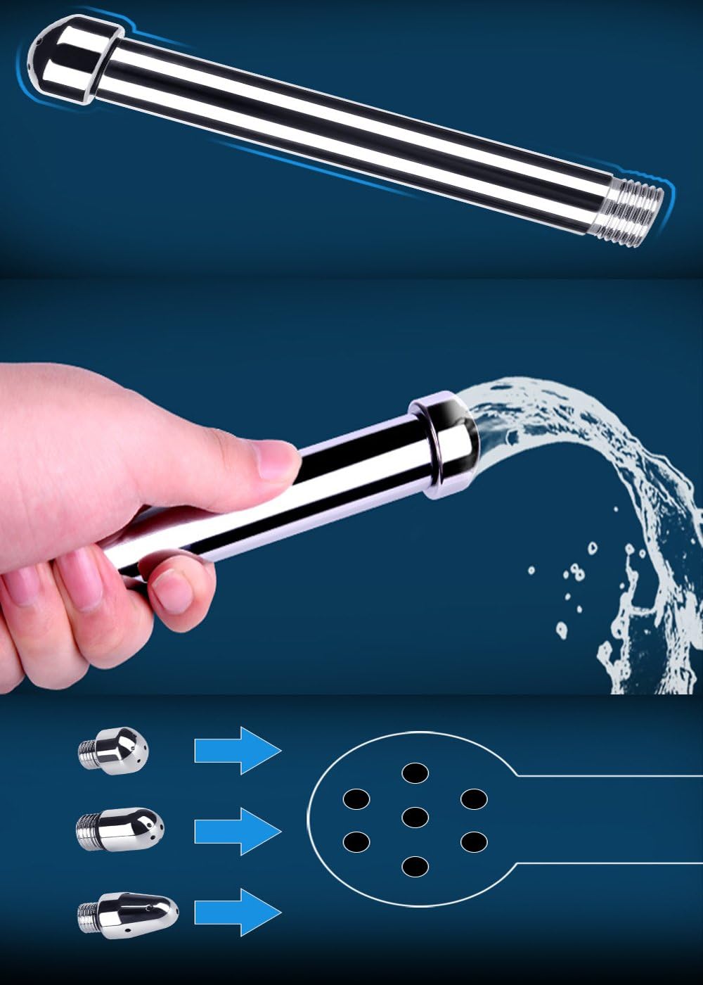 Yeoubi 3 Heads Aluminum Enema Shower Vaginal Anal Cleaner Douche System with 150cm Stainless Steel Handheld Shower Hose : Health & Household