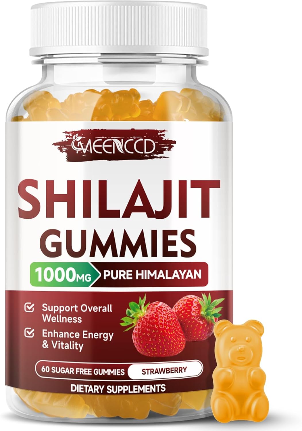 Sugar-Free Shilajit Gummies 1000 Mg With 85+ Trace Minerals & Fulvic Acid, Pure Himalayan Shilajit Supplement Gummies For Men & Women - Energy, Brain, Immunity - Strawberry Flavor, 60 Count
