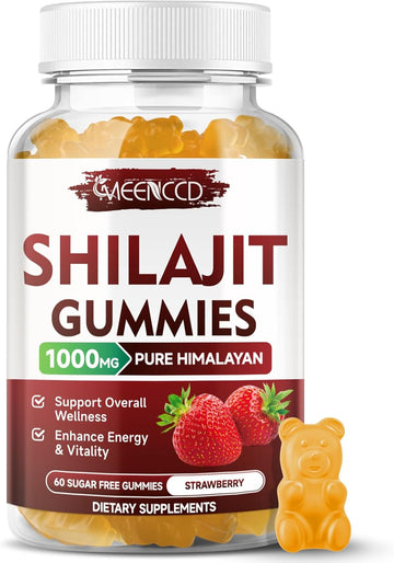 Sugar-Free Shilajit Gummies 1000 Mg With 85+ Trace Minerals & Fulvic Acid, Pure Himalayan Shilajit Supplement Gummies For Men & Women - Energy, Brain, Immunity - Strawberry Flavor, 60 Count