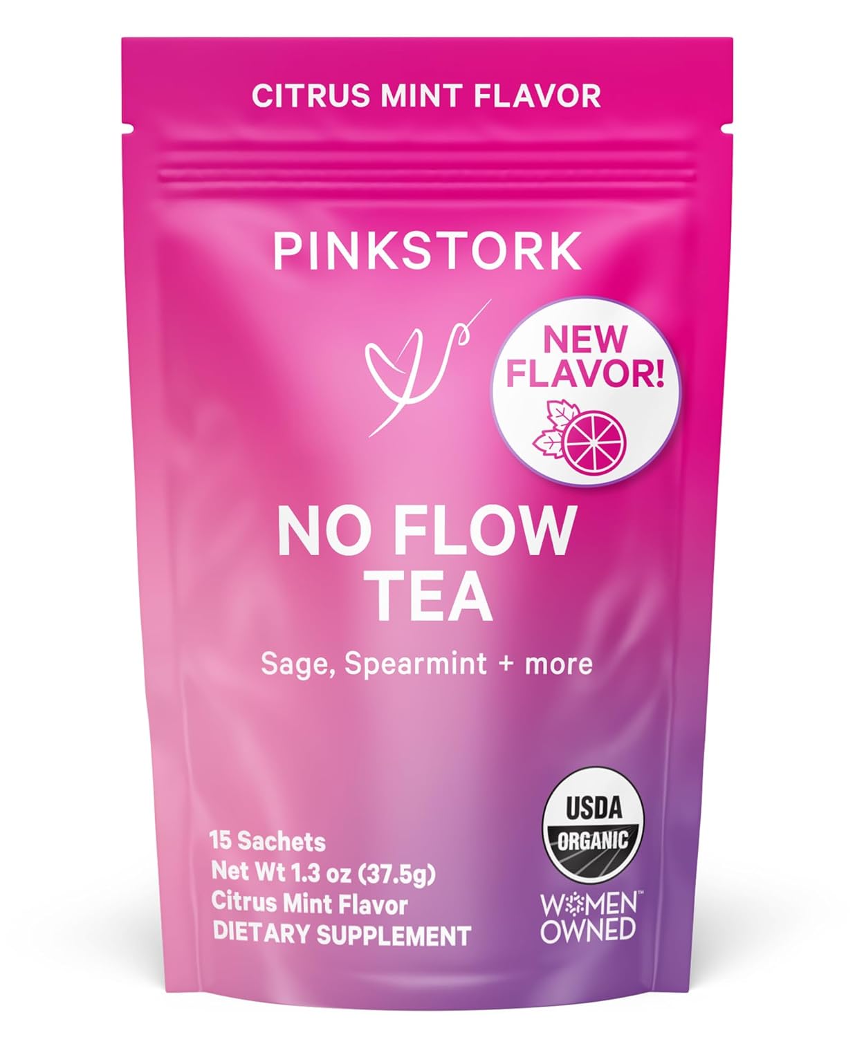 Pink Stork No Flow Tea, Organic Sage Tea to Help Dry Up Breast Milk Supply, Stop Breastfeeding and Wean Lactation Naturally, Postpartum Essentials - 30 Cups