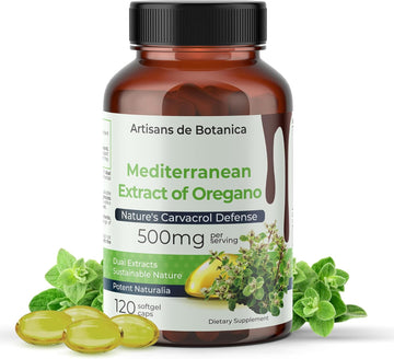 Artisans de Botanica Mediterranean Extract of Oregano with Natural Carvacrol 120 Softgels - Enhanced Absorption for Bladder, Gut, & Respiratory Support, Dual-Extracted for Maximum Bioavailability