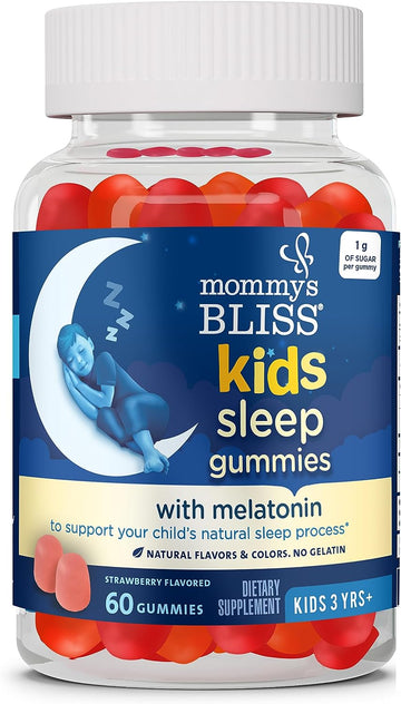 Mommy'S Bliss Kids Sleep Melatonin Gummies, Free Of Artificial Colors, Flavors, Or Gelatin, Strawberry Flavor, Age 3+ (60 Gummies)