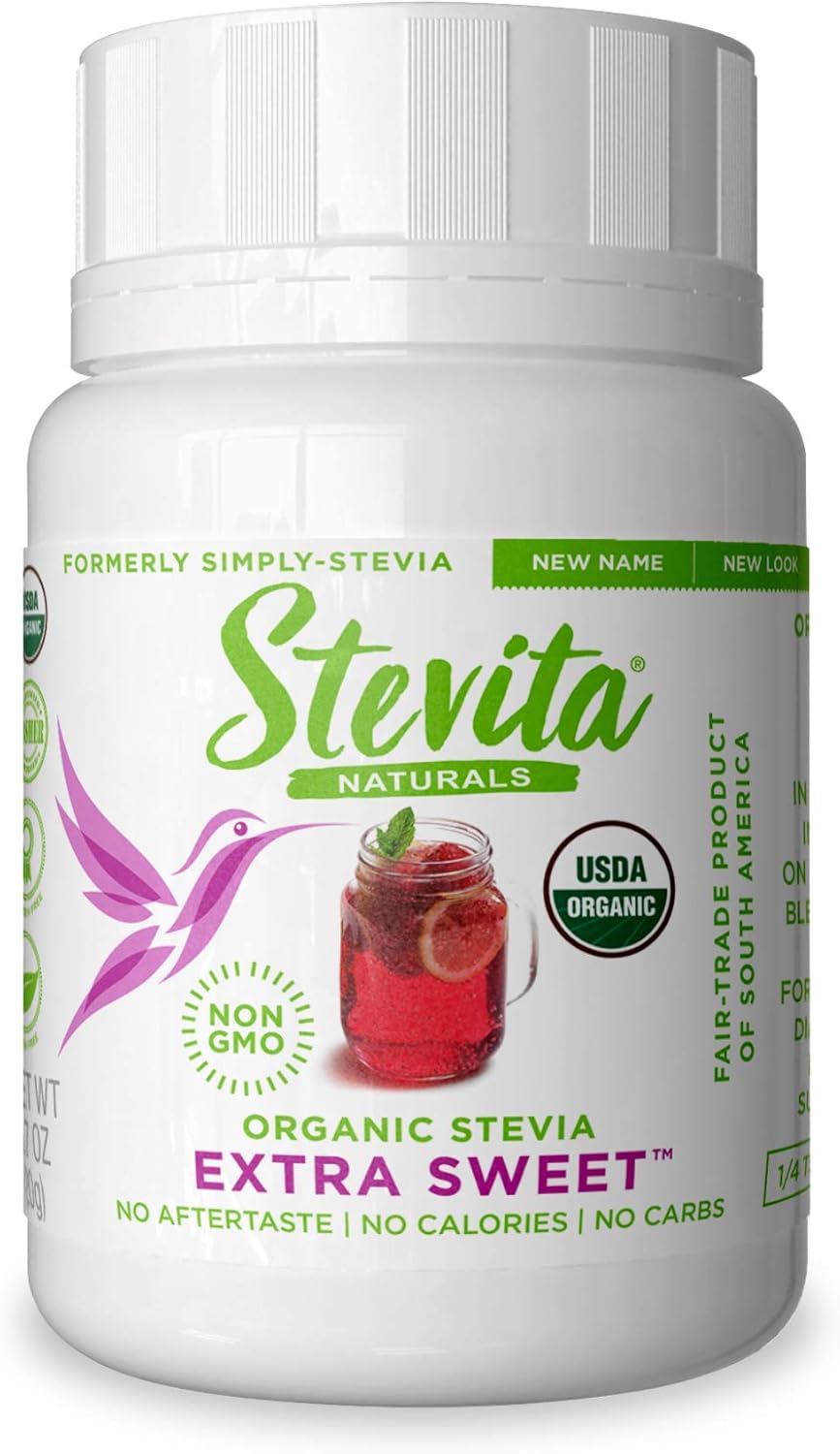 Stevita Organic Stevia Extra Sweet - 0.7 Oz Powder - All-Natural, No Calorie Sweetener - Usda Organic, Non-Gmo, Vegan, Kosher, Keto, Paleo, Gluten Free - 2000 Servings