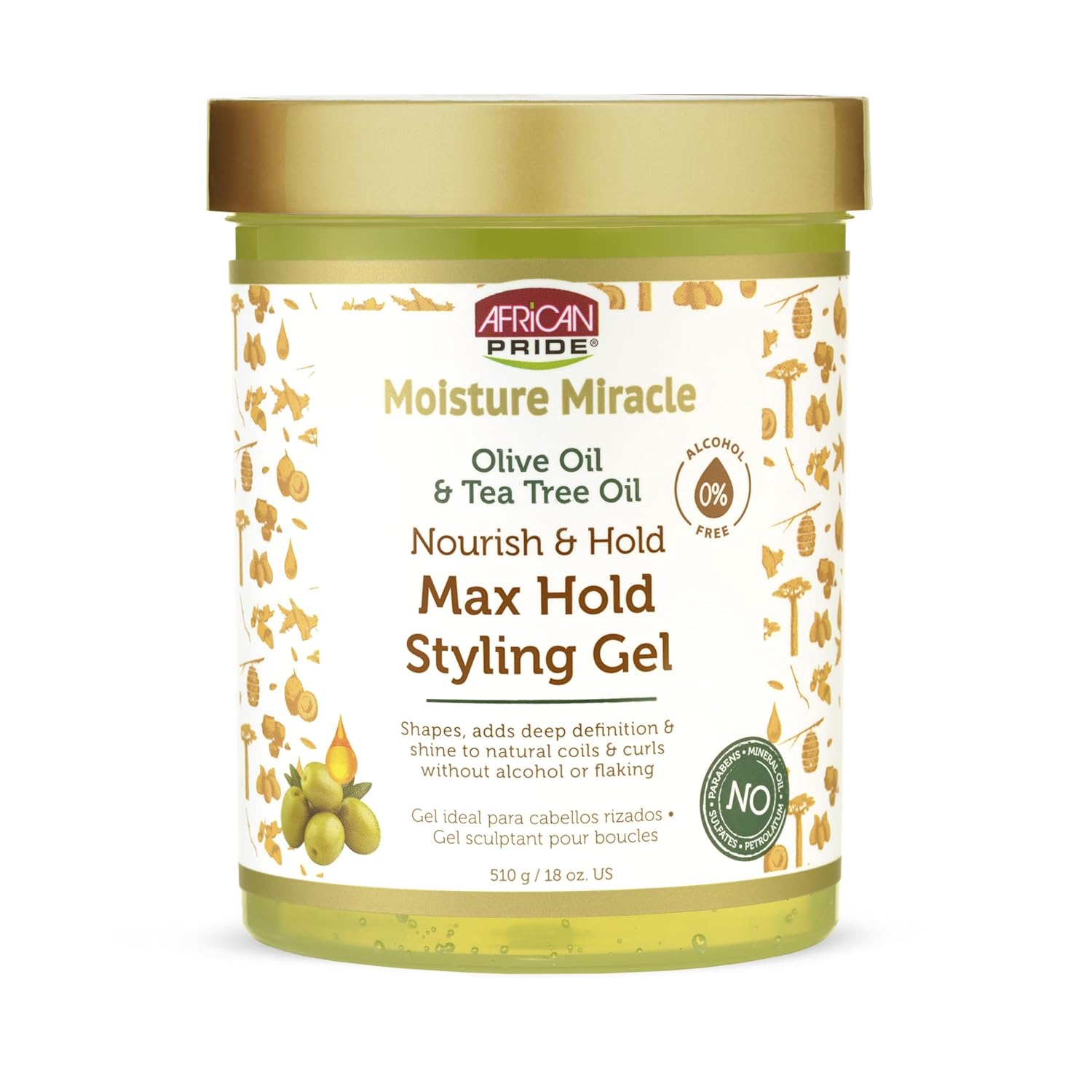 African Pride Moisture Miracle Max Hold Styling Gel with Olive Oil & Tee Tree Oil - 18 fl oz (Pack of 2)