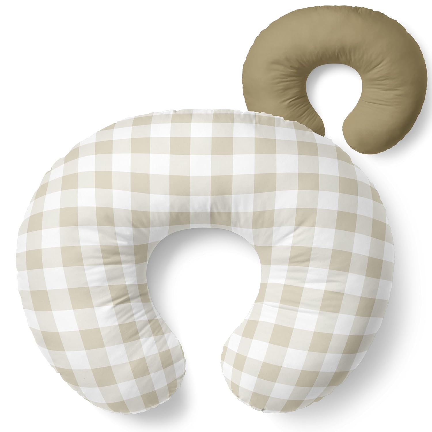 Pobibaby 1-Pack Premium Nursing Pillow Cover - Ultra Soft & Stretchy 96% Cotton, Breastfeeding Pillow Cover For Baby Boys And Girls (Gingham Khaki)