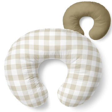 Pobibaby 1-Pack Premium Nursing Pillow Cover - Ultra Soft & Stretchy 96% Cotton, Breastfeeding Pillow Cover For Baby Boys And Girls (Gingham Khaki)
