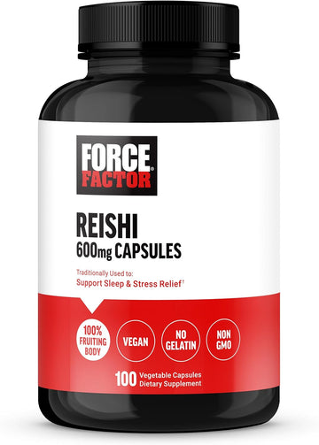 FORCE FACTOR Reishi Mushroom Supplement, Stress Relief Supplement and Sleep Support Supplement Made with Reishi Mushroom Extract, Vegan, No Gelatin, Non-GMO, 100 Vegetable Capsules