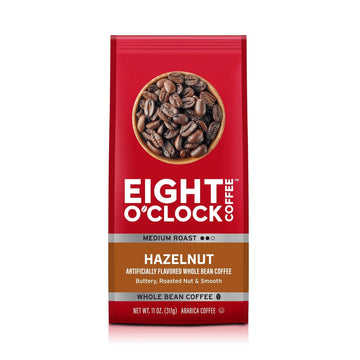 Eight O'Clock Coffee Hazelnut, 11 Ounce (Pack of 6), Medium Roast Whole Bean Coffee, Buttery, Smooth & Nutty, 100% Arabica