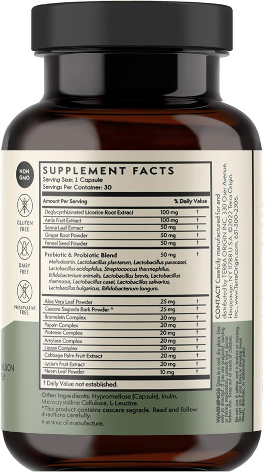 TERRA ORIGIN Detox | Cleanse and Probiotics | 30 Veggie Capsules with 5B CFU | Metabolism Booster with Licorice Root Extract, Amla Fruit, Senna Leaf, Ginger Root and Fennel Seed and More!