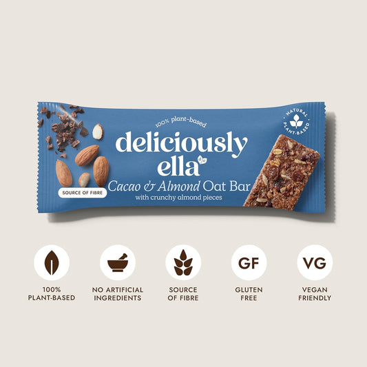 Deliciously Ella - Cacao & Almond Oat Bar, Gluten-Free, Vegan Friendly, Healthy Snack, 50G (16 Bars)