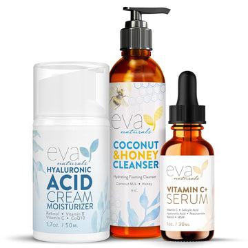 Vitamin C+ Serum, Hyaluronic Acid Moisturizer, Coconut & Honey Cleanser Bundle