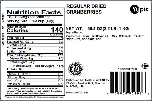 Yupik Dried Cranberries, 2.2 Lb, Dried Whole Fruits, Fruity & Tart, Plump & Chewy, Source Of Fiber, Healthy Snacks, Ideal For Baking & Topping