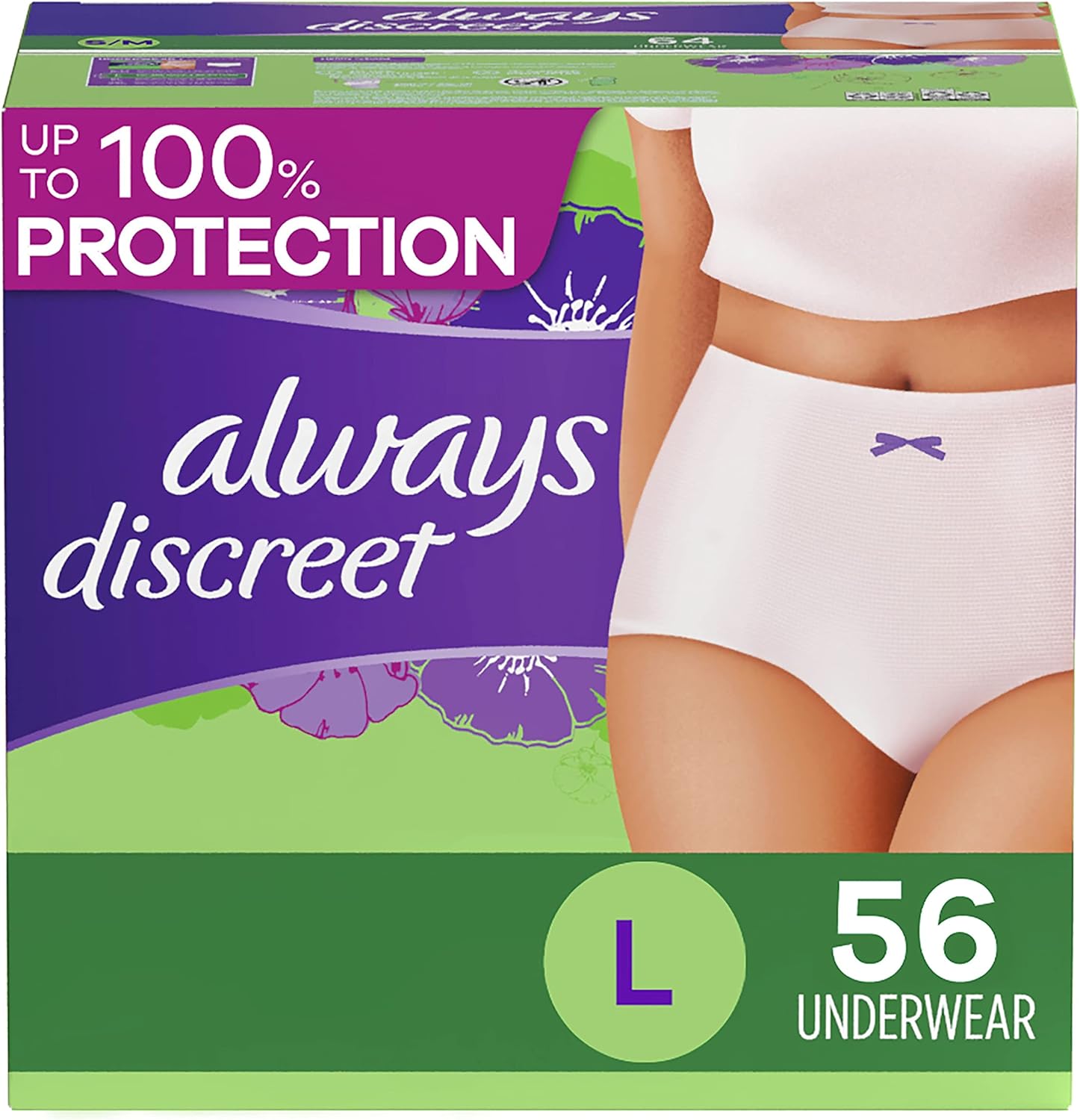 Always Discreet Adult Incontinence & Postpartum Incontinence Underwear for Women, Large, Maximum Protection, Disposable, 28 Count x 2 Pack (56 Count total)