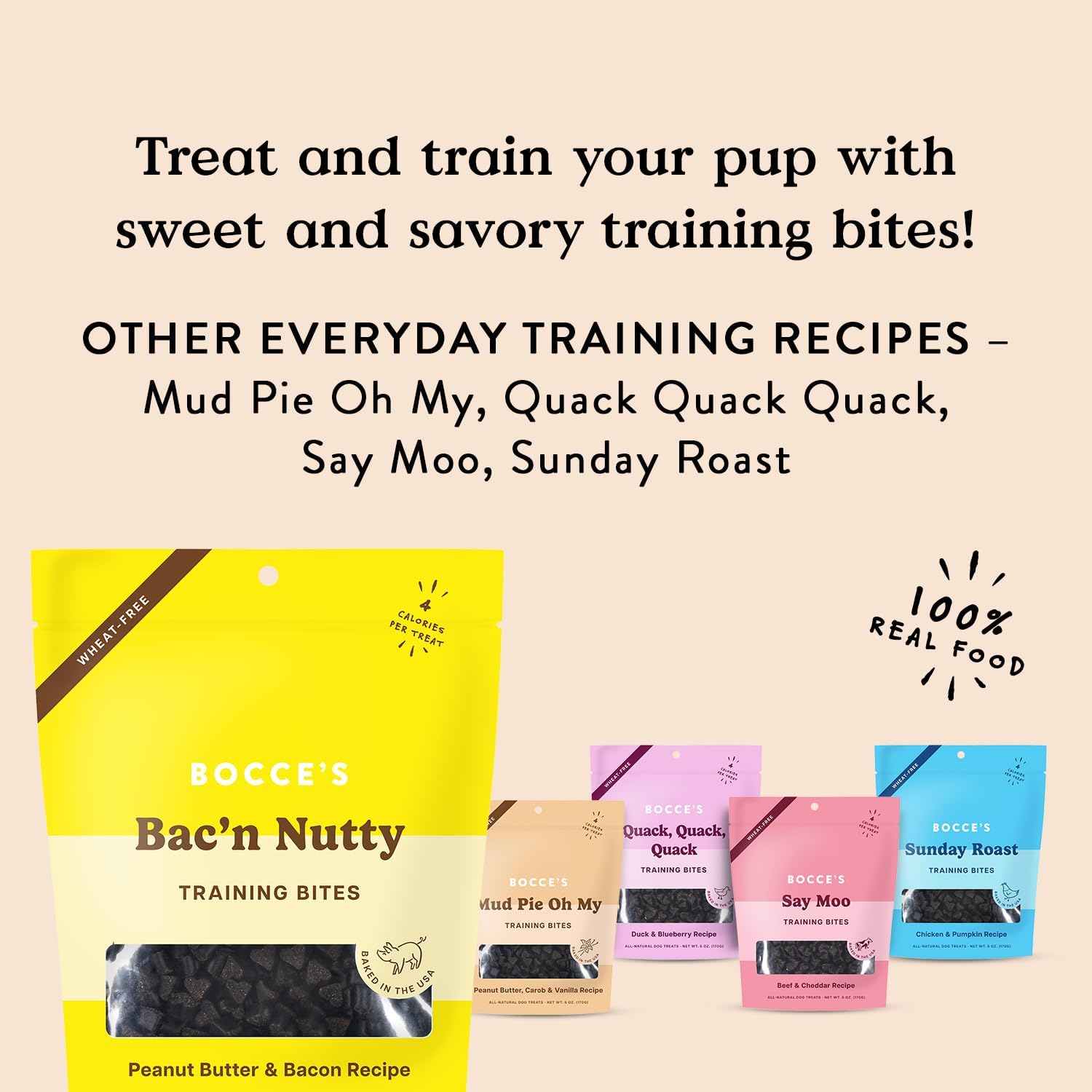 Bocce's Bakery Bac'N Nutty Training Treats for Dogs, Wheat-Free Dog Treats, Made with Real Ingredients, Baked in The USA, All-Natural & Low Calorie Training Bites, PB & Bacon Recipe, 6 oz : Pet Supplies
