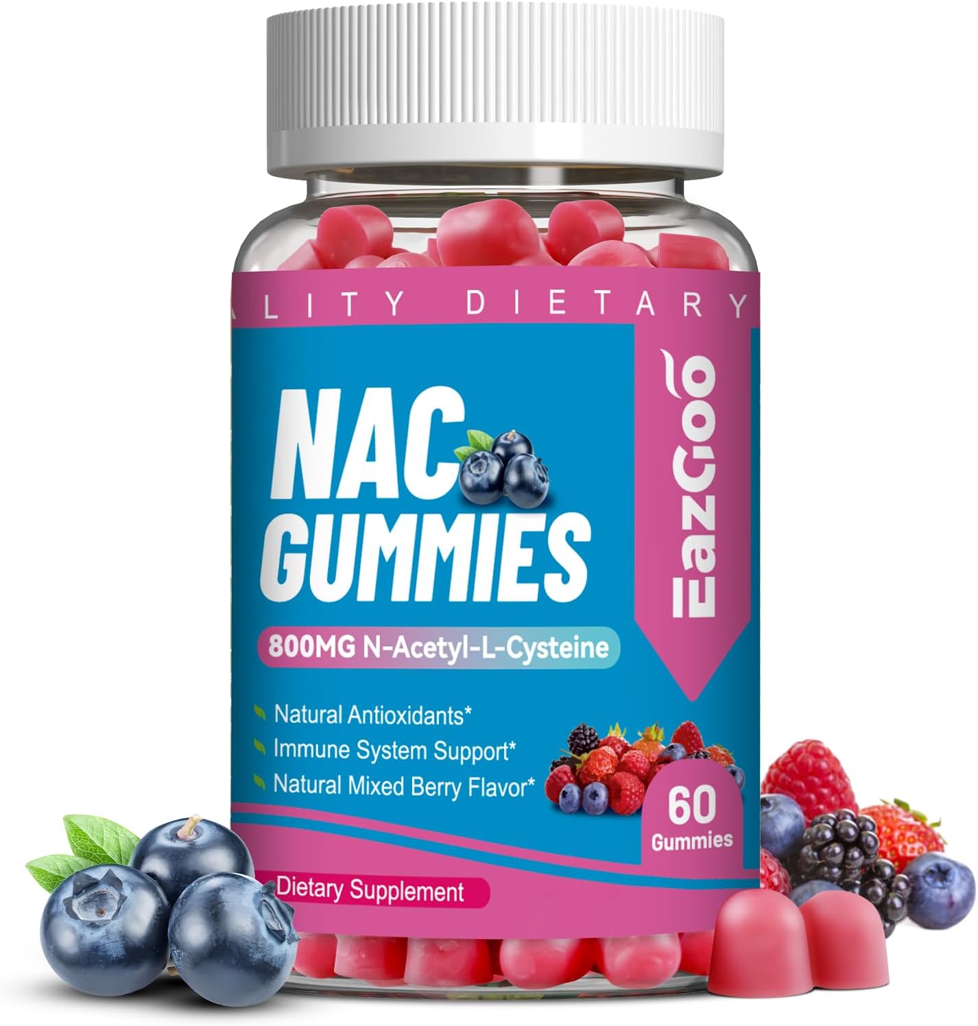 Nac Gummies 800Mg, N-Acetyl Cysteine Supplement, Nac Supplement For Immune System & Antioxidant, Non-Gmo, Gluten Free, Vegan - 60 Counts