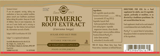 Solgar Standardized Turmeric Root Extract 400 Mg, 60 Vegetable Capsules - Antioxidant Support For Brain, Joint, & Immune Health - Non-Gmo, Vegan, Gluten Free, Dairy Free, Kosher - 60 Servings