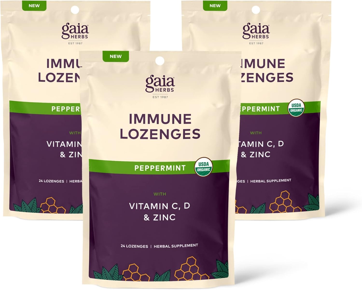 Gaia Herbs Immune Lenges - Immune Support Lenges - Usda Certified Organic - Vitamin C, Vitamin D, Zinc - Peppermint Avor - 3 Pack, 72 Lenges