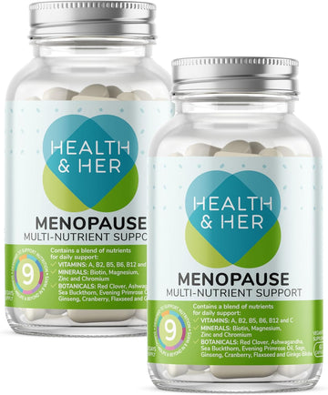 Health & Her Menopause Supplements For Women - Multi-Nutrient Wellbeing Support - Wellbeing For Menopause - 2 Month Supply, 120 Capsules - Vegan