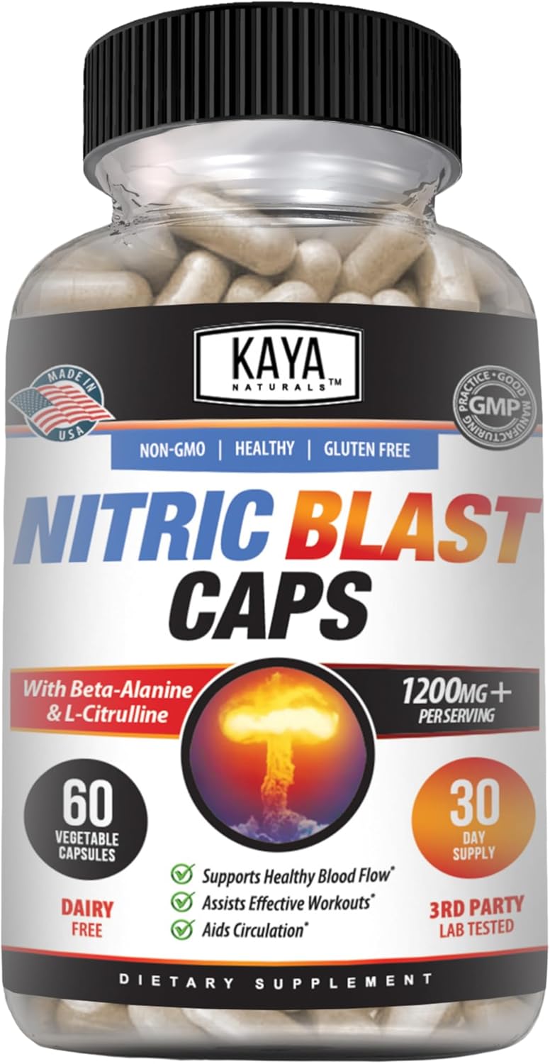 Kaya Naturals - Nitric Blast Potent All-Natural Herbal Supplement For Maximum Health Benefits | Pre-Workout | Increased Energy | Improved Nighttime Performance | - 60 Capsules
