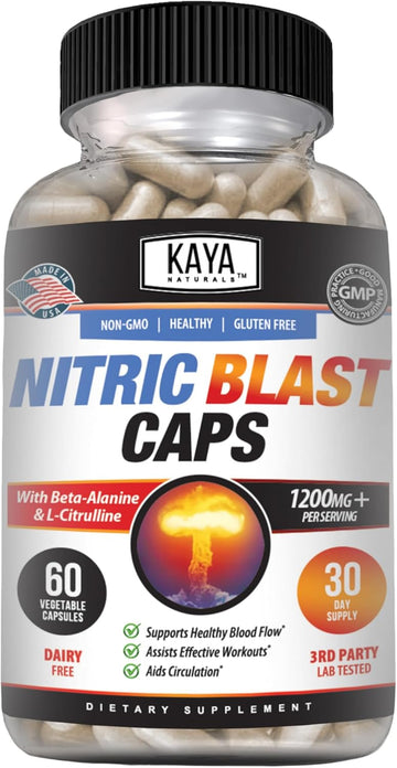 Kaya Naturals - Nitric Blast Potent All-Natural Herbal Supplement For Maximum Health Benefits | Pre-Workout | Increased Energy | Improved Nighttime Performance | - 60 Capsules